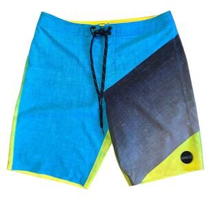O'Neill Hyperfreak Board Shorts Swim Trunks Men Sz 32 Blue Gray Green 10" Inseam